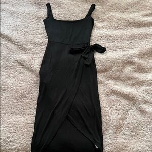 See You Monday Black Midi Dress with Bow Detail